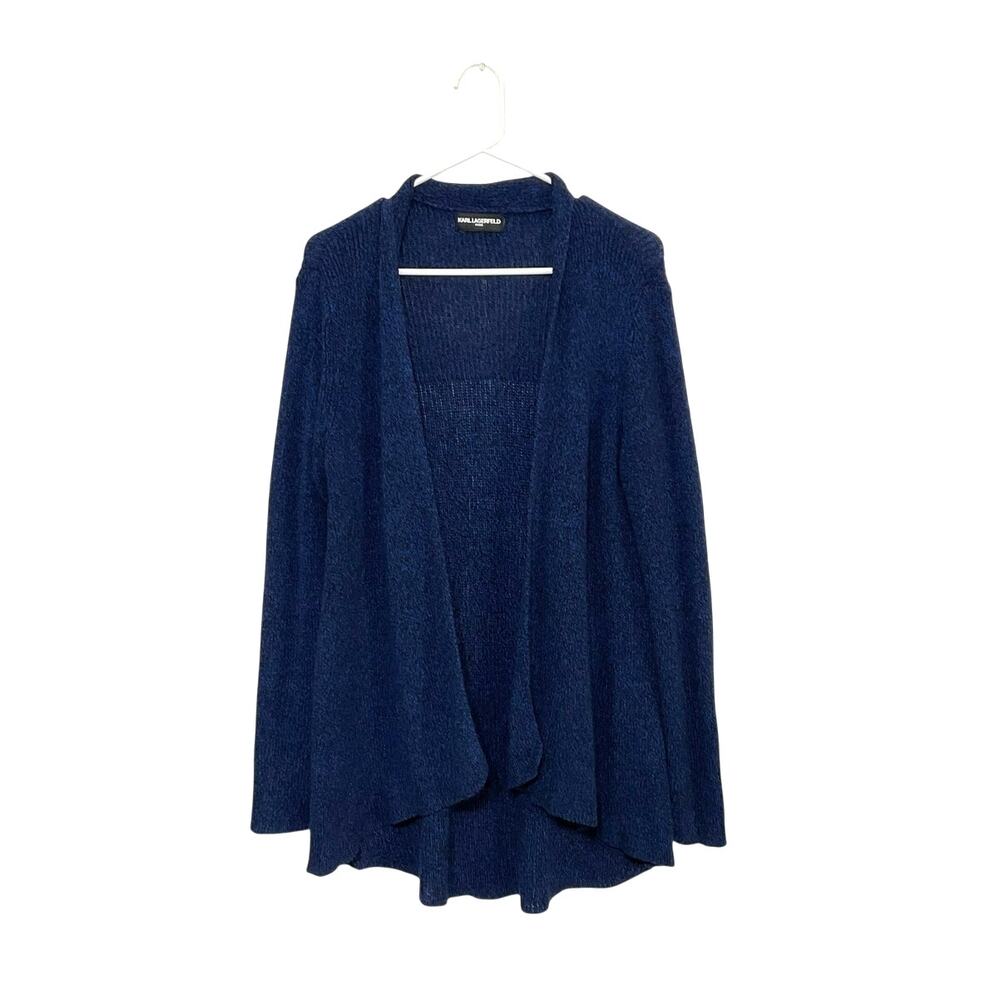 Karl Lagerfeld Paris Open Front Knit Blue Cardigan Sweater Size Medium Marled